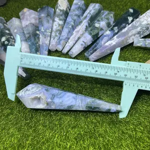 Hot Sale Natural Crystal DIY Polished Point Tower Moss Agate Wand Obelisk For Ornament