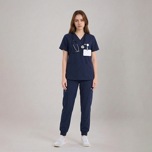 Ensembles d'uniformes médicaux unisexes confortables, blouses d'infirmière à col en V et manches courtes, pantalon jogger avec cordon de serrage à la taille, vente en gros - Product Image 4