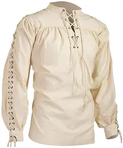 Hoge Kwaliteit Mode Heren Bandage Lange Mouw Middeleeuws Renaissance Shirt Gotische Mannen Krijger Shirt