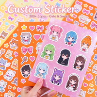 Stiker Laptop Anti Air Berkilau Cetak UV Holografik Anime Kartun Personalisasi, Lembar Stiker Potong Presisi PVC Putih Kustom