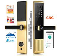 Serrure de porte intelligente biométrique à empreinte digitale avec clavier numérique, poignée push-pull, accès par carte mémoire WiFi et contrôle via l'application Smart Life