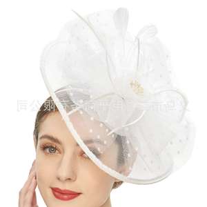 2401 Erxi Meilleure vente Coiffe de mariée en maille à pois, Chapeau de bal, Chapeau de jockey, Accessoires capillaires rétro - Product Image 4