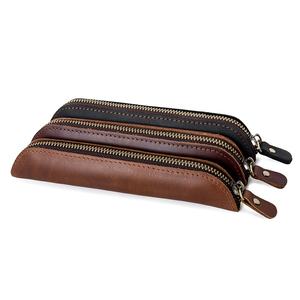 عمل عتيق مدمج من جلد البقر الأصلي بسوستة بسيطة عادية لقلم البالبوينت - Product Image 5