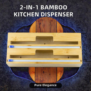 Wholesale Custom Modern Bamboo <strong>Cling</strong> Film <strong>Dispensers</strong> 2-in-1 Aluminum Foil Packaging Storage Drawers Rectangle Kitchen Storage - Product Image 2