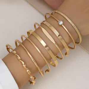 Indlan il più nuovo Set di 8 pezzi bracciale in oro per donna bracciale placcato oro bracciale a mano larga