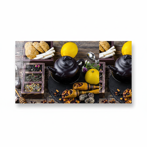 Printed <b>Canvas</b> <b>Wall</b> Art: Lemon & Teapot Kitchen Decor,TEMPERED GLASS ART - Product Image 2