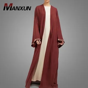 Stijlvolle Manufactory Supply Moslim Front Open Kleding Nieuwe Model Geborduurd Ontwerp Islamitische Vrouwen Kimono Robe Bescheiden Dubai Abaya