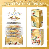 Caja de Regalo Sorpresa de Navidad con Dinero Explosivo, Sobre Rojo Plegable Único con Confeti para Dinero en Efectivo