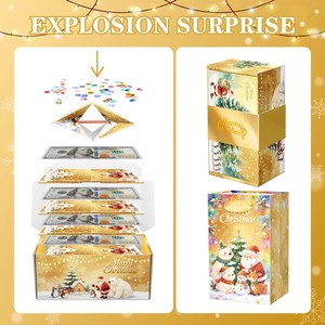<span class=keywords><strong>Caja</strong></span> <span class=keywords><strong>de</strong></span> Regalo Sorpresa <span class=keywords><strong>de</strong></span> Navidad con Dinero Explosivo, Sobre Rojo Plegable Único con Confeti para Dinero en Efectivo - Product Image 2