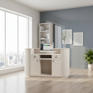 Modern <b>Solid</b> <b>Wood</b> Eco-friendly Reception <b>Desk</b> with Curved Design Adjustable Height LED Lighting for Commercial/Office Use - Product Image 6