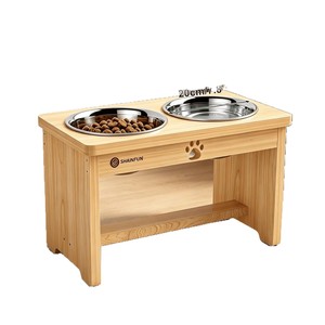 Comedero de Madera para Perros Shainfun de 20 cm, Soporte Elevado con Doble Tazón para Comida y Agua para Perros y Gatos - Product Image 1