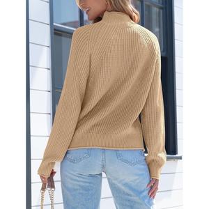 Suéter de Cuello Alto de Ganchillo Vintage de Color Sólido Personalizado 2026, Antiarrugas, de Manga Larga para Mujer - Product Image 6