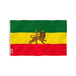 Bandera de Etiopía de 3x5 pies de Anley Fly Breeze con encabezado de lienzo de León y banderas de León de Judá etíope de doble costura