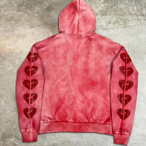 Sweat à capuche zippé unisexe personnalisé, style streetwear, imprimé graphique vieilli, en molleton épais, effet délavé vintage, coupe oversize pour homme - Product Image 2