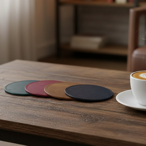 10cm Genuine Leather Reusable Coasters & Cup <b>Mats</b> for Coffee Home Office Kitchen <b>Bar</b> Tables-Classic Design - Product Image 4