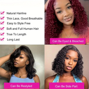 Très populaire Deep Wave Short Bob Perruques Brésiliennes 100% <span class=keywords><strong>Cheveux</strong></span> Humains Lace Front Perruques HD Lace Frontal Perruques Pré Plumé Noeuds Blanchis - Product Image 5