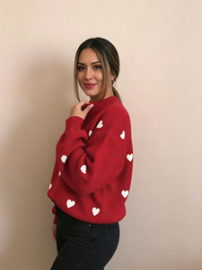 Premium Red Heart Pattern Sweater for <strong>Valentine</strong> Date and Birthday Party Wholesale Soft Texture Knitted Pullover <strong>Jumper</strong> - Product Image 6