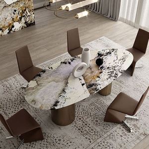 Tavolo da Pranzo Moderno di Lusso con 6 Sedie, Set da Sala da Pranzo Rotondo con Piano in Marmo, Stile Classico Italiano per 6-10 Persone - Product Image 3
