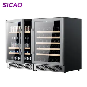 高級デュアルゾーンワインと缶冷蔵庫ステンレス鋼ガラスドアワインチラークーラーキャビネット冷蔵庫