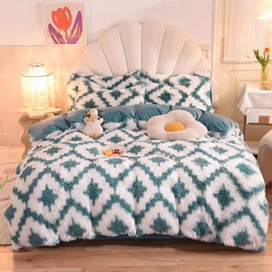 Set di Biancheria da Letto in Finta Pelliccia Arcobaleno, 4 Pezzi in Velluto Morbido e Peluche, <span class=keywords><strong>Lenzuola</strong></span> in Poliestere per Letti da Ragazza, Matrimoni, Casa e Hotel - Product Image 5