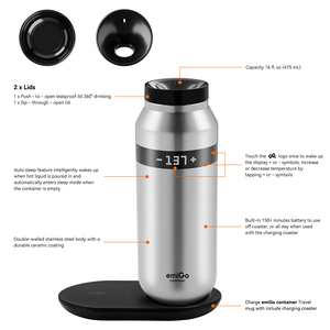 Taza <span class=keywords><strong>de</strong></span> Café Eléctrica Recargable EmiGo <span class=keywords><strong>de</strong></span> 475 ml, Material Libre <span class=keywords><strong>de</strong></span> BPA, Termostato Inteligente, Taza <span class=keywords><strong>de</strong></span> Viaje con Pantalla - Product Image 5