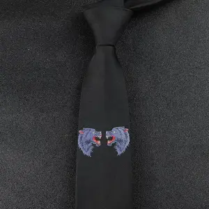 7Cm Mens Anh Thiết Kế Thêu Hoa Wolf Wolf Của Đầu Đỏ Mặt Đất Vàng Hươu Cổ Tie Người Đàn Ông Hình Thức Kinh Doanh Quan hệ Cho Nam Giới