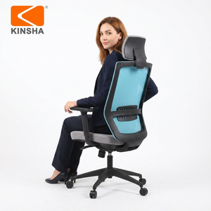 Chaise de bureau ergonomique moderne KINSHA à dossier haut en maille avec appui-tête et accoudoirs pivotants réglables en hauteur - Product Image 1