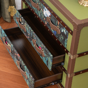 Cassettiera Vintage Stile Baule a 3 Cassetti, Cassettiera Contenitore <span class=keywords><strong>Imbottita</strong></span> con Stampa Tropicale Giungla e Maniglie in Pelle, Mobile Cassettiera - Product Image 5