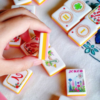 Jeu de Mahjong Américain 160 Tuiles Rose Jaune Motif Floral Jardin 3 Couches – Idéal pour Cadeau de Fête Féminin
