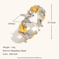 18K Vergoldeter Edelstahl Muschel-Seestern CZ Strass Statement-Ring für Damen Zweifarbiger Modeschmuck Großhandel