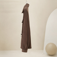 Veste décontractée pour femmes en cuir de mouton, col court à revers, taille ajustable avec cordon de serrage