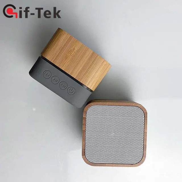 Bestverkopende Producten Promotionele Custom Logo Kubus Kleine Luidspreker Vierkante Bamboe Goedkope Bluetooth Speaker