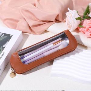Small Fashion Clear PU Leather Soft Handle Portable Travel <b>Mini</b> Cosmetic Bag Waterproof <b>Pouch</b> with Zipper Non-Pattern for Women - Product Image 4