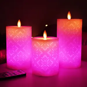 new battery candles led flameless white pattern Remote Control Dimmable led pillar candle Atmosphere decoration