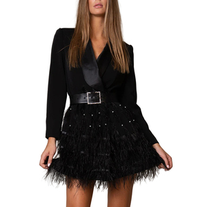 TWOTWINSTYLE Nuovo Abito Elegante <span class=keywords><strong>con</strong></span> Sensazione di Alta Classe, Vestito da Festa Nero <span class=keywords><strong>con</strong></span> Frange di <span class=keywords><strong>Piume</strong></span>, <span class=keywords><strong>Gonna</strong></span> Corta - Product Image 6