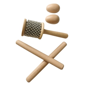 Venta al por mayor de cabasa de madera, claves y shaker de huevo 3 en 1, instrumento de percusión para paquete de instrumentos musicales preescolares - Product Image 3