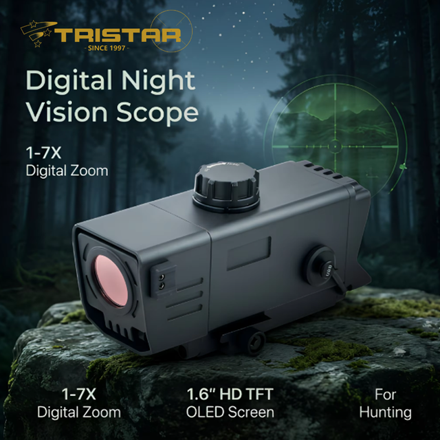 TRISTAR 1.6" 640X480 HD TFT OLED 1-7X Digital Night Vision Red Dot Sight with Video Recording 30fps IP67 Waterproof