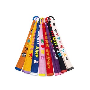 Oem/odm Embroider Flag Double Side Embroidery Strap Keyring Logo Woven High Quality Custom Keychain