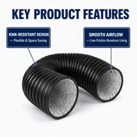 Tuyau flexible en PVC avec doublure en aluminium, renforcé par fil spiralé noir, pour ventilation, collecte d'air et évacuation CVC, conception graphique