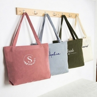 Sac fourre-tout en velours côtelé brodé sur mesure avec fermeture éclair, sac cadeau personnalisé pour demoiselle d'honneur, sac de voyage réutilisable