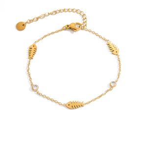 Bracelet à breloques Poisson Squelette en Alliage de Zinc Plaqué Or avec Sertissage clos, Bijou Cadeau, Accessoire de Mode Style Océan - Product Image 5