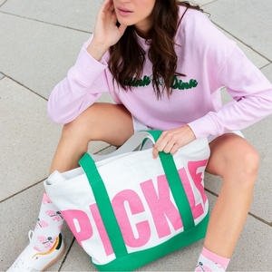 Ensemble de sacs fourre-tout en coton de 20/7 pouces avec logo personnalisé, sacs de rangement d'épicerie brodés en vert pinky avec 2 pièces pour les voyages en plein air - Product Image 4