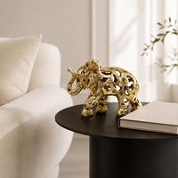 Figurine d'éléphant ajourée en résine dorée, petite sculpture animale moderne pour table, idéale pour le salon, le bureau et la décoration de maison.