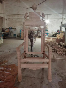 Silla de juez tallada de madera maciza con respaldo alto con asiento de cuero Trono de rey clásico dorado para sala de estar Villa - Product Image 6