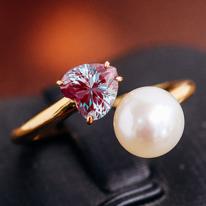 Natural Fresh Water Round Pearl <strong>Ring</strong> With Heart Cut Loose Gemstone <strong>Alexandrite</strong> Fine Jewelry <strong>Rings</strong> Two Stone Hot <strong>Sale</strong> - Product Image 3