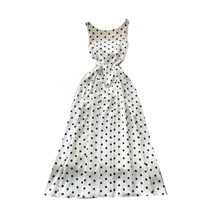 Abito lungo estivo sexy casual da donna con scollo a O, senza maniche, a vita alta, con stampa a pois e schiena scoperta - Product Image 5