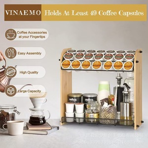 Estante de madera de doble capa para cápsulas de café, organizador de especias de cocina sencillo, estante de almacenamiento y exhibición. - Product Image 2