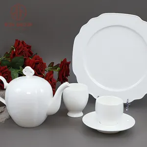 wholesale high quality white oval pot tray tea set with porcelain tea cups for luxury hotels and restaurants ceramic teapot