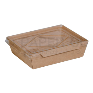 Take Away Packaging Paper Food Box 100% Craft Paper Square with Plastic Lid 900 ml. No Printing for Fast Food from Thailand