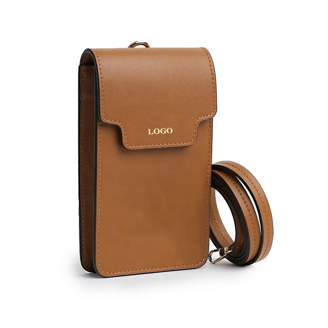 Women's Luxury Leather Crossbody Phone Case New Arrival Fashionable Mobile Phone Shoulder Bag with Customizable Logo